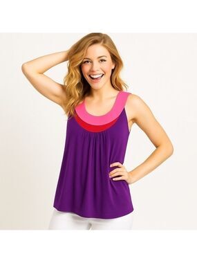 EMPHASIS Purple with Pink Trim Rayon Tank Top Size S